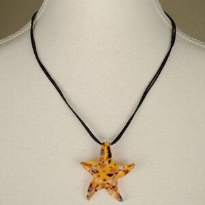 New My Style Orange Glass Starfish‎ Pendant Necklace Black Cord Adjustable